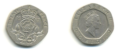 Великобритания 20 пенсов 1987 Елизавета II (1952-2022) KM 939, Spink 4361 (G2) медно-никель 59-426