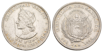 Сальвадор 1 песо 1893 C.A.M. KM 115.1 серебро 1517-1123