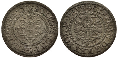 Польша, Данциг 1 шиллинг (шеляг) 1579 Стефан Баторий (1576-1586), вес 1,03 гр. серебро 1516-1531