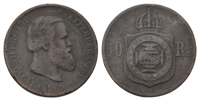 Бразилия 10 реалов (рейс) 1869 KM 473 бронза 218-434