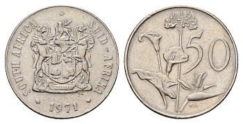 ЮАР 50 центов 1971 Зантедеския Эллиота (калла), герб KM 87 никель 4660-956