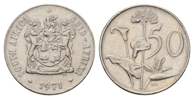ЮАР 50 центов 1971 Зантедеския Эллиота (калла), герб KM 87 никель 4660-956