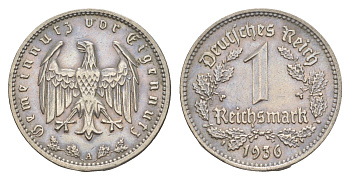 Германия 1 рейхсмарка 1936 A KM 78, J. 354 никель 603-1325