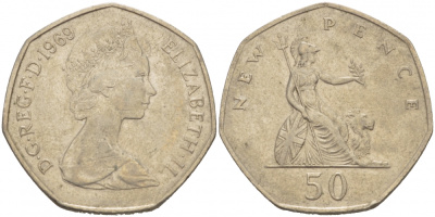 Великобритания 50 пенсов 1969 Елизавета II (1952-2022) KM 913, Spink 4223 (H1) медно-никель 4403-832