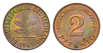 ФРГ 2 пфеннига 1963 F KM 106, J. 381 бронза 4682-1066