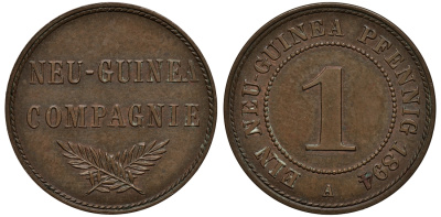 Германская Новая Гвинея 1 пфенниг 1894 А, J. 701, KM 1 медь цинк 00-816-64