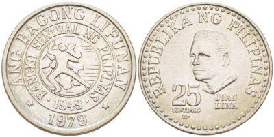 ФИЛИППИНЫ 25 СЕНТИМО 1979 ХУАН ЛУНА KM 227 медно-никель 4513-933