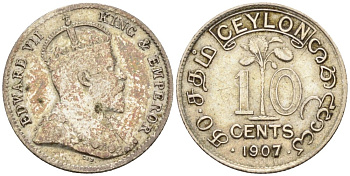 Цейлон 10 центов 1907 Эдуард VII (1902-1910) KM 97 серебро 54-1068