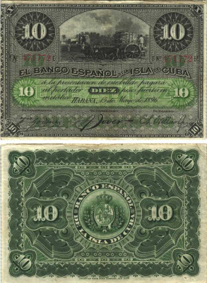 Куба 10 песо 1896 Испанская Администрация Pick 49 с бумага 6299-27-3-1