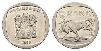 ЮАР 5 рандов 1998 KM 166 медь плакированная никелем 4693-436