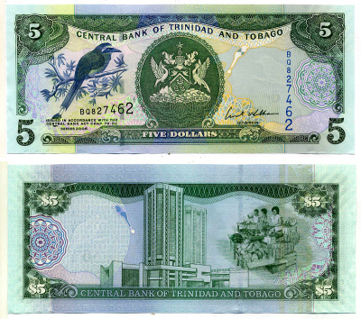 Тринидад и Тобаго 5 долларов 2006 подпись 8, номер синий, TDLR Pick 47 бумага UNC (пресс) 2197-18-2-1