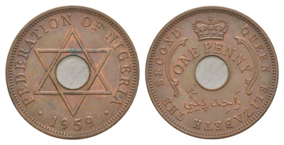 Нигерия 1 пенни 1959 KM 2 бронза UNC 4637-225