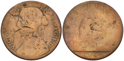 Великобритания 1 фартинг 1860 Виктория (1837-1901), бисерная кайма KM 747.1, Spink 3958 бронза 4160-1161