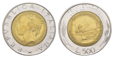Италия 500 лир 1995 KM 111 биметалл 4556-542