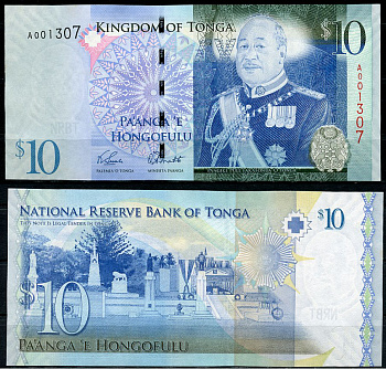 Тонга 10 паанга ND (2009) король Тупоу V, статуи Pick 40 (1)  бумага  UNC (пресс) 449-20-1