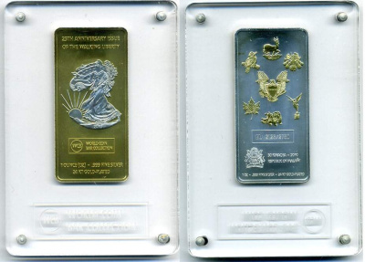 Малави 50 квача 2010 25 лет выпуску в США доллара шагающая свобода, вес 1 унция, тираж 2750, № 2123, монета в пластике и оригинальной коробке, WCB (WORLD COIN BAR COLLECTION), размер 66Х32 мм.  серебро  UNC  5-4-5-10