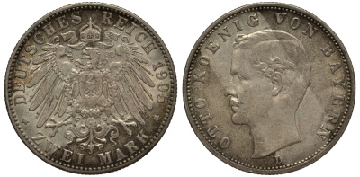 Бавария 2 марки 1905 Отто (1886-1913) Weege 44, J. 45, KM 511 серебро 3711-1831