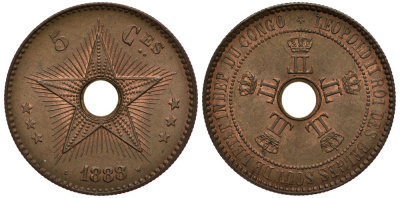 Бельгийское Конго 5 сантимов 1888 KM 3 медь 3896-1012