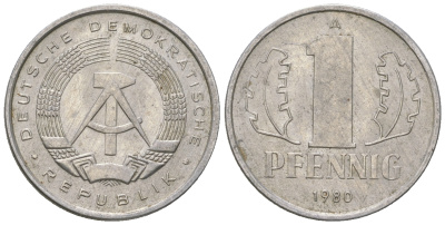 ГДР 1 пфенниг 1980 А KM 8.2 алюминий 4623-362