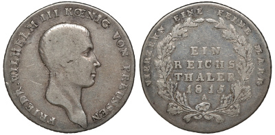 Пруссия 1 талер 1815 Фридрих Вильгельм III (1797-1840) KM 387, AKS 11, Dav. 756, Kahnt 362, Thun 244 серебро 00-1067-1-62
