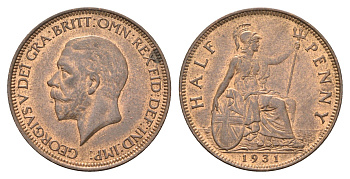 Великобритания 1/2 пенни 1931 Георг V (1910-1936) KM 837, Spink 4058 бронза aUNC 3711-123