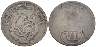 Шварцбург-Рудольштадт 6 пфеннигов 1779 F.S.R. L.M KM 34 серебро 1520-525