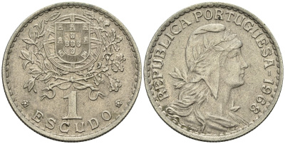 Португалия 1 эскудо 1968 KM 578 медно-никель 4148-423