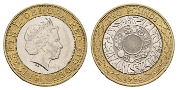 Великобритания 2 фунта 1998 Елизавета II (1952-2022) KM 994, Spink 4570 (K9) биметалл aUNC 77-814