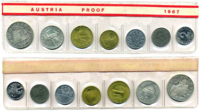 Австрия набор из 7 монет 1967 официальный набор в целофане KM PS10, 2875-2876, 2878, 2882, 2885-2886, 2889   PROOF  4400-821
