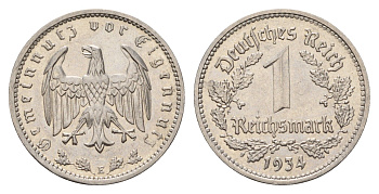 Германия 1 рейхсмарка 1934 E KM 78, J. 354 никель 633-714