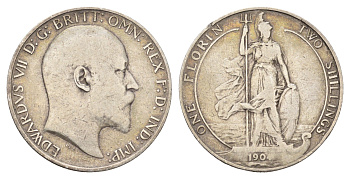 Великобритания 2 шиллинга (флорин) 1904 Эдуард VII (1901-1910) KM 801, Spink 3981 серебро 413-1832