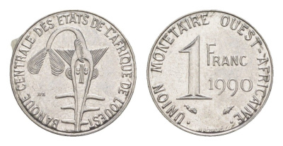 Западная Африка (BCEAO) 1 франк 1990 редкий год KM 8 нержавеющая сталь UNC 4611-161