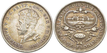 Австралия 1 флорин 1927 открытие нового здания парламента в Камбере, Георг V (1910-1936) KM 31 серебро 272-421