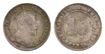 Стрейтс-Сетлментс (Стрейтс Сетлментс) 10 центов 1903 Эдуард VII (1901-1910) KM 21 серебро 1519-1132