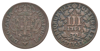 Португалия 3 реала 1764 Жозе I (1750-1777) KM 241 бронза 4127-643