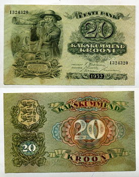 Эстония 20 крон 1932 пастух Pick 64 a бумага 7375-6-3-1