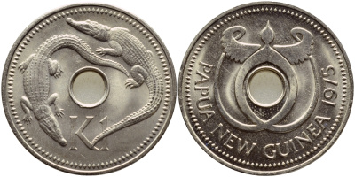 Папуа-Новая Гвинея 1 кина 1975 крокодилы KM 6 медно-никель UNC 1074-8-22
