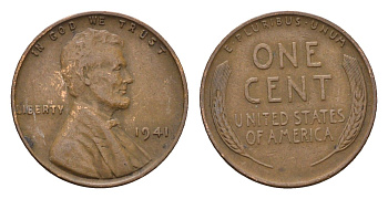 США 1 цент 1941 Линкольн KM 132 бронза 4685-449