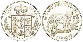 Ниуэ 1 доллар 1996 Вымирающие виды - Ягуар KM 113 серебро PROOF 1091-6-53