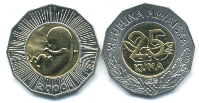 Хорватия 25 кун 2000 Миллениум, эмбрион, рождение нового тысячелетия KM 65 биметалл UNC M13-09