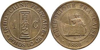 Французский Индокитай 1 цент 1888 A KM 1 бронза 4389-534