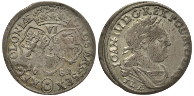 Польша 6 грошей (шостак) 1681 TLB/C, Ян III Собеский (1674-1796), в венке, вес 3,41 гр. KM 128 серебро 1516-1125