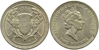 Великобритания 2 фунта 1986 Елизавета II (1952-2022), XIII Игры Британского Содружества KM 947, Spink 4311 (K1) никель латунь 4179-222