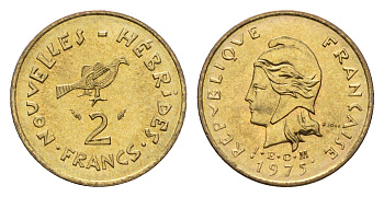 Новые Гебриды 2 франка 1975 KM 5.2 медь алюминий никель UNC 53-553
