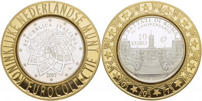 Италия 10 евро 2007 50 лет Римскому договору, коллекция Нидерландского монетного двора KM 295 серебро PROOF 1068-8-22