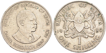 Кения 1 шиллинг 1989 Дэниэл арап Мои KM 20 медно-никель 4683-345
