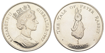 Гибралтар 1 крона 1997 Кролик Питер KM 525 медно-никель BU 1524-1934