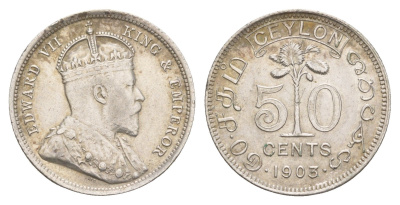 Цейлон 50 центов 1903 Эдуард VII (1901-1910) KM 99 серебро aUNC 1518-731