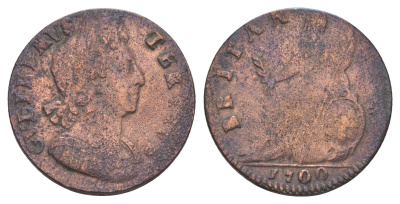 Великобритания 1/2 пенни 1700 Вильгельм III (1694-1702) KM 503, Spink 3556 медь 3711-622