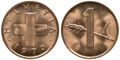 Швейцария 1 раппен 1970 KM 46 бронза UNC M53-17